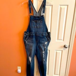 Torrid medium distressed denim overalls in size 20.